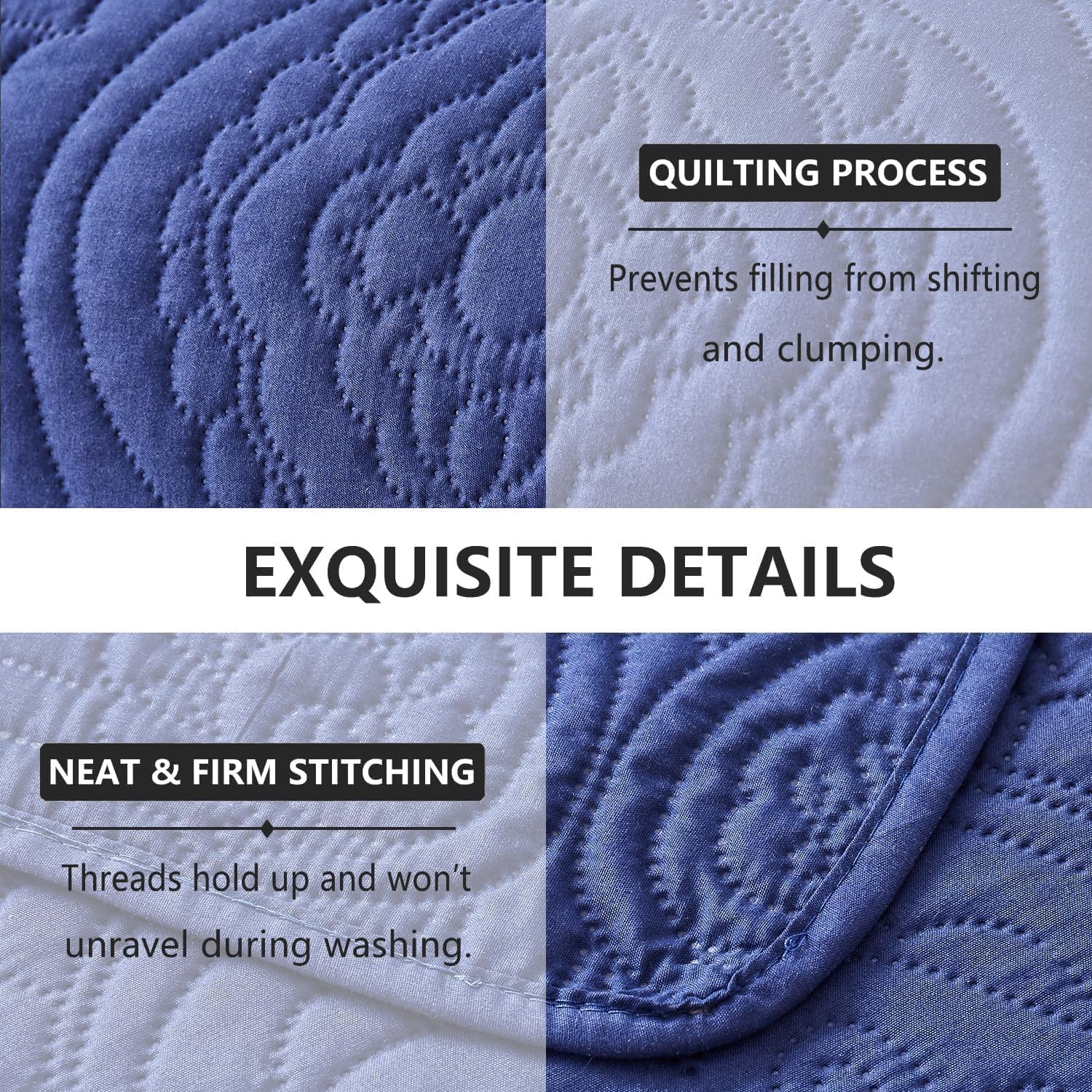 Jarson 3 Pcs Navy Sofa Daybed Cover Set Twin Size Daybed Bedding Double Sided Bed Set All Season Cozy Bedding Solid Color Classic Design Daybed Quilt Set with Matching Shams