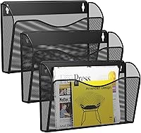 Vista 1 de 3 Single Pocket Wall File Holder, Mesh Hanging File Folder Paper Organizer, Vertical Wall Mounted Mail Basket, Storage Organization Magazine Rack