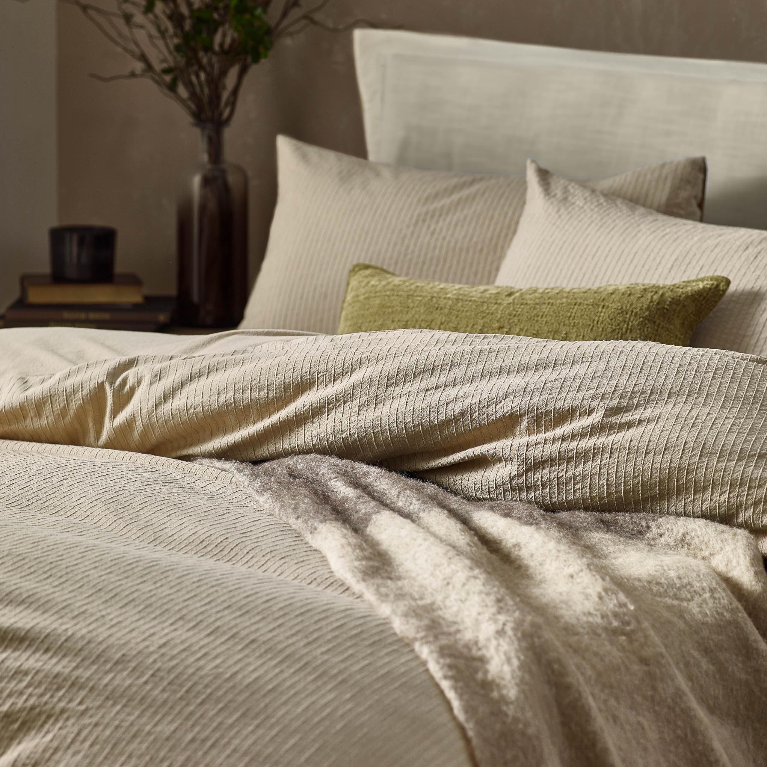 Yard Malton Stripe 100% Cotton Duvet Set - Linen - Double - Image 2