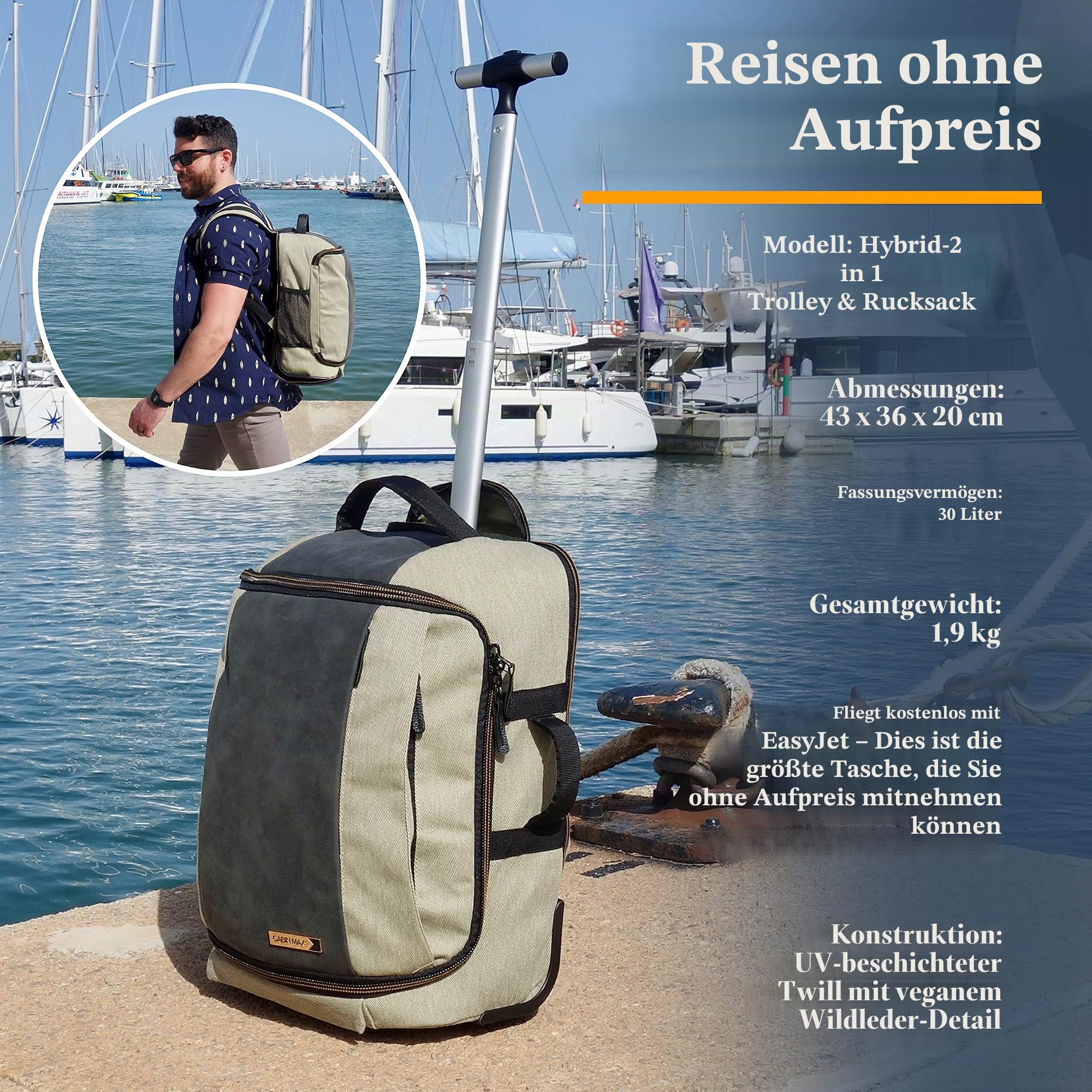 Cabin Max für Easyjet Handgepäck 45x36x20 Rucksack, Reisetasche für unter den Sitz, Handgepäck Tasche für Flugzeug, Kabinentasche, Handgepäck 45 X 36 X 20 cm - Laptopfach (Cabin Bag Manhattan 30L)