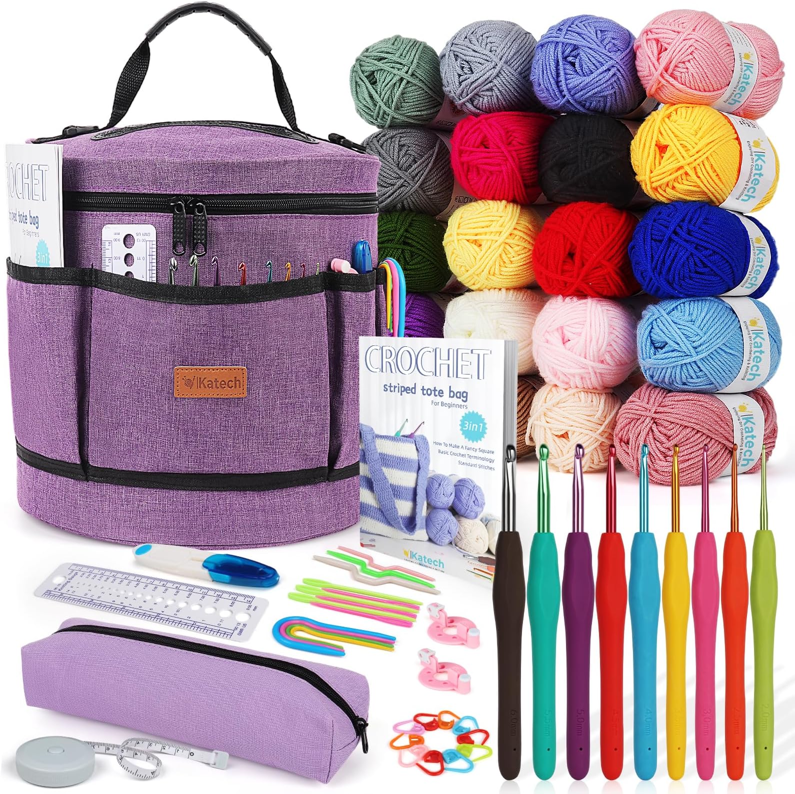 Katech Crochet Kit for Beginners, Beginner Crochet Kit for Adults-Crochet Kits Includes Crochet Hooks Knitting Bag Crochet Yarn for Crocheting Instruction Knitting Kit Crochet Supplies Gift