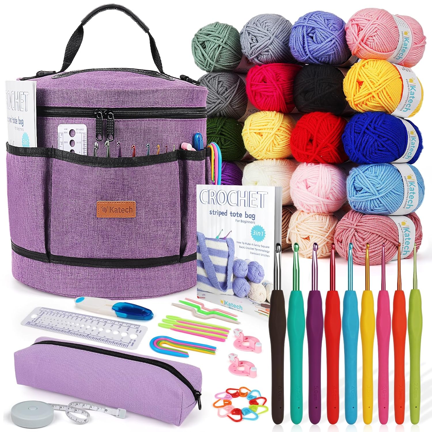 Katech Crochet Kit for Beginners Beginner Crochet Kit for Adults-Crochet Kits Includes Crochet Hooks Knitting Bag Crochet Yarn