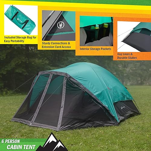 Miniatura 2 de Camping Tent - Water-Resistant Cabin Style Outdoor Shelter with Built-in Screen Tent and Carrying Bag by Wakeman Outdoors