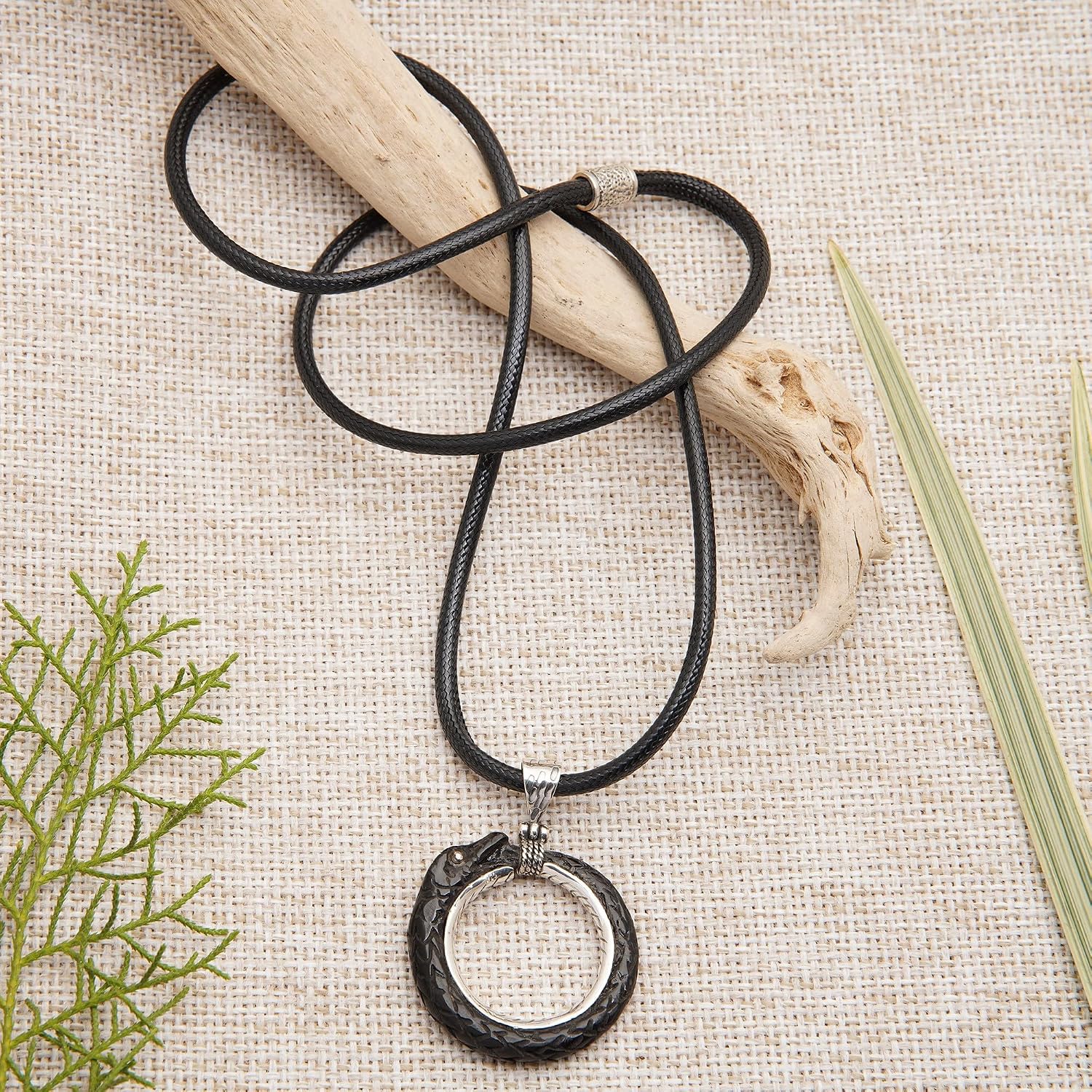 NOVICA No Stone .925 Sterling Silver Men's Pendant Necklace 'Viper Realm'