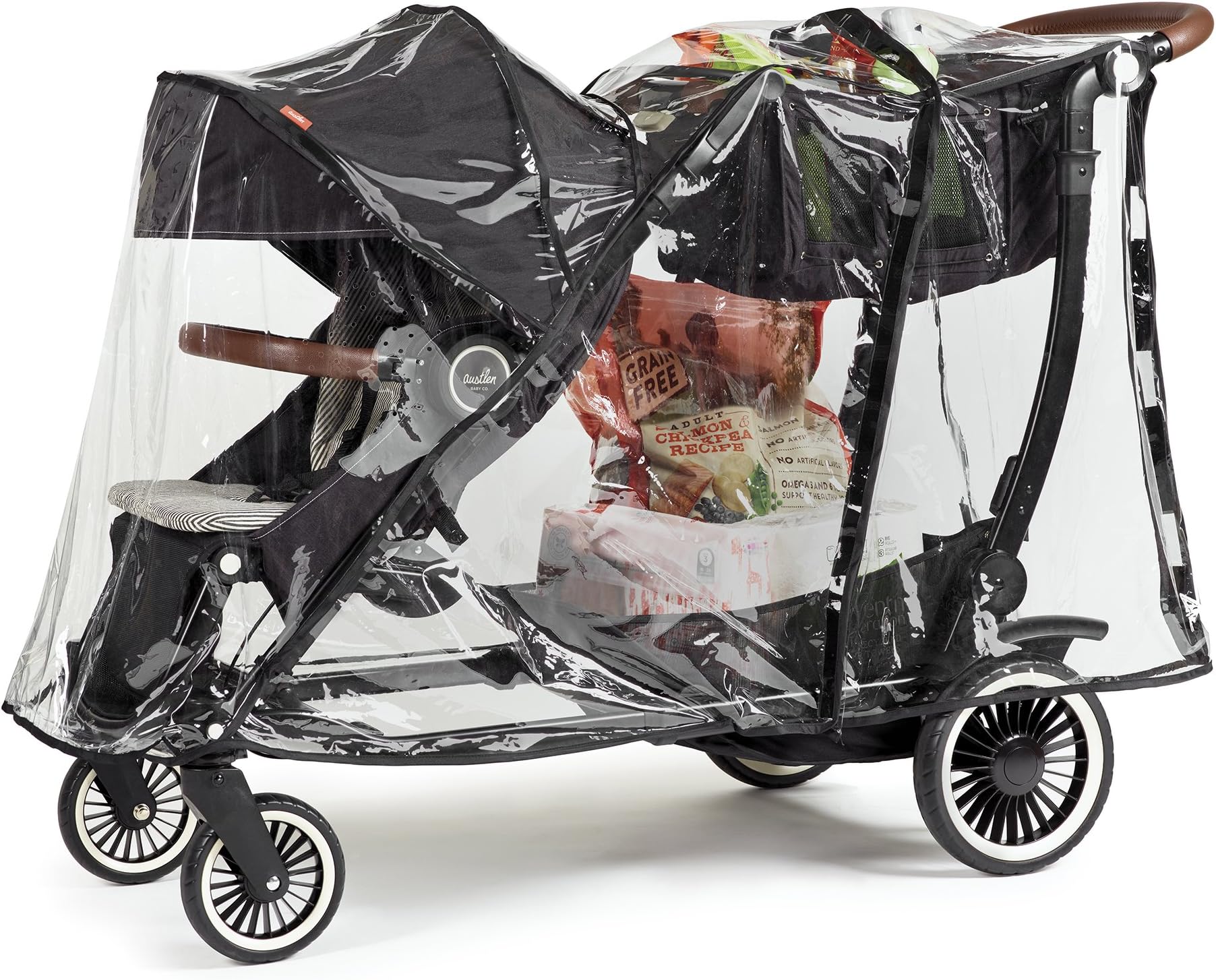 AUSTLENEntourage Stroller Rain Cover: Double & Tandem Stroller Raincover - Covers Infant, Baby, and Toddler During Travel to Protect from Wind & Rain