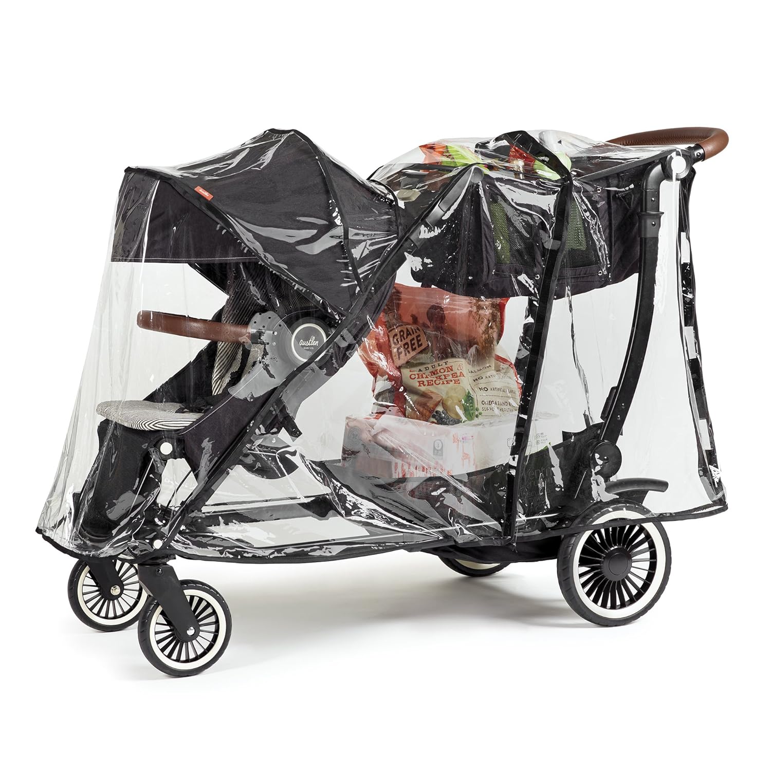 Austlen Entourage Stroller Rain Cover: Double & Tandem Stroller Raincover - Covers Infant, Baby, and Toddler During Travel to Protect from Wind & Rain