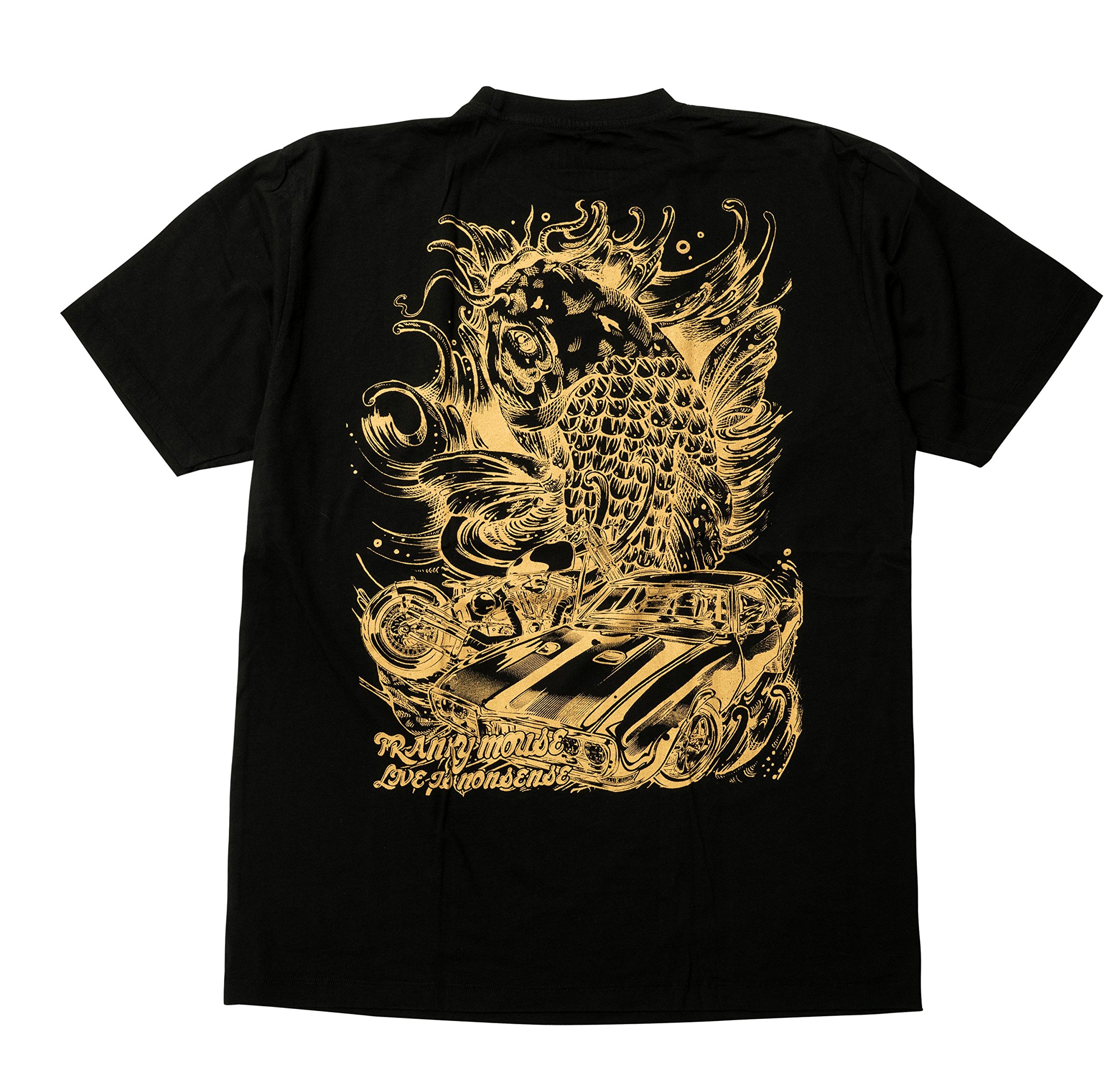 MSF Japanese Gold Carp Hot Rod Tattoo Vintage Car Gold Screen Men's T Shirt Top (X-Large)