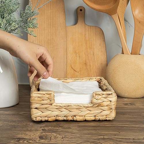 Miniatura 4 de CLAYNIX Servilleteros de ratán para mesa, servilleteros para servilletas de papel, papel de almuerzo de cocina en encimera de comedor bohemio,