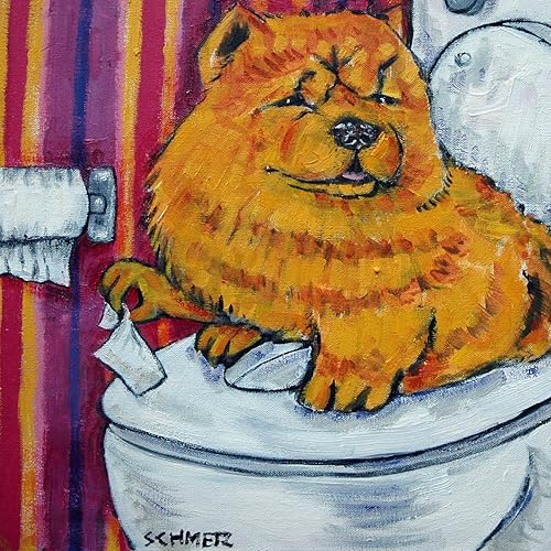 Chow Chow in the Bathroom dog art tile coaster gift