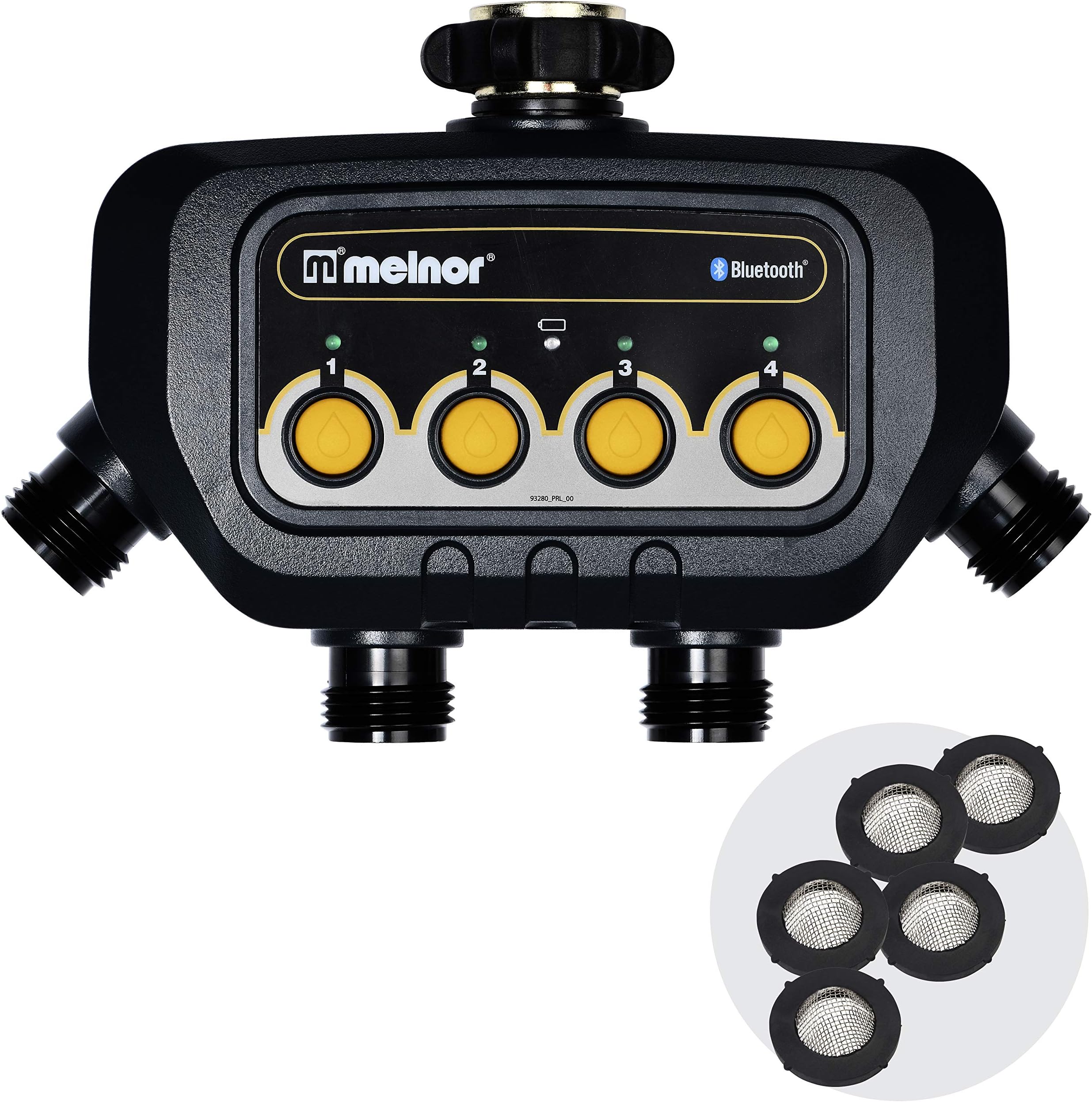 Melnor 65128-AMZ 4-Zone Bluetooth Water Timer with 5 Stainless Steel Filter Washers Set, Amazon Bundle