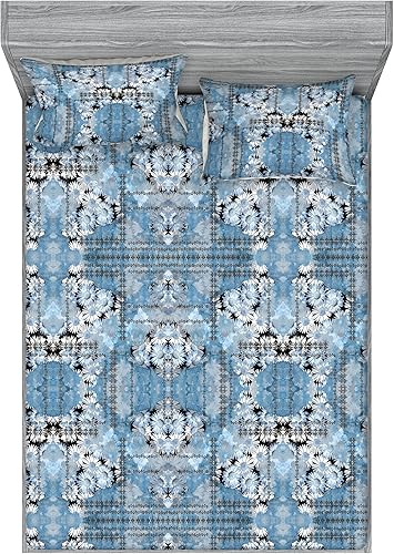 Miniatura 20 de Ambesonne Floral Fitted Sheet & Pillow Sham Set, Retro Wave Inspired Flower Motif with Space Inspired Effects Print, Decorative Printed 3 Piece Dark