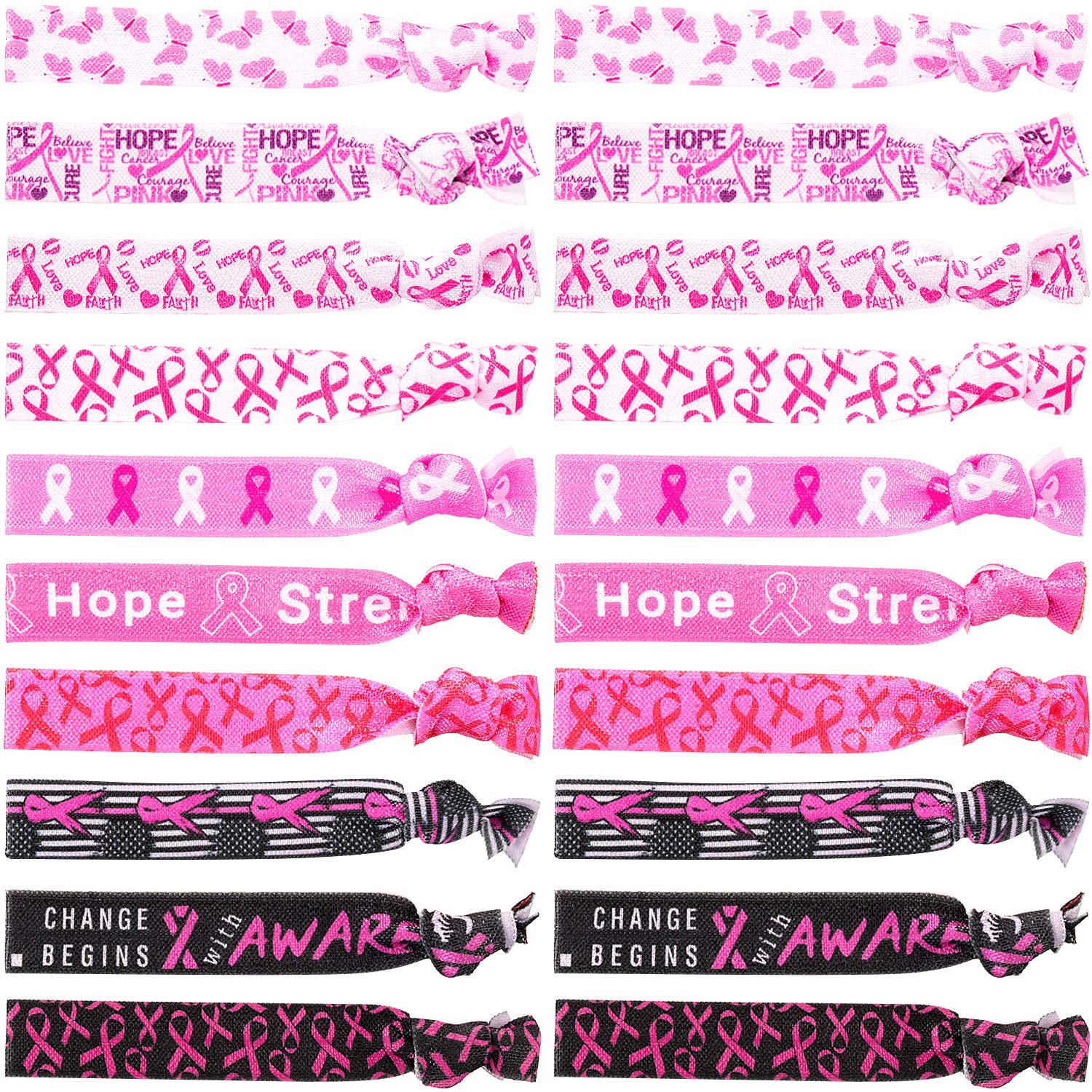 Willbond 20 Pcs Pink Ribbon Hair Ties Breast Cancer Awareness Accessories