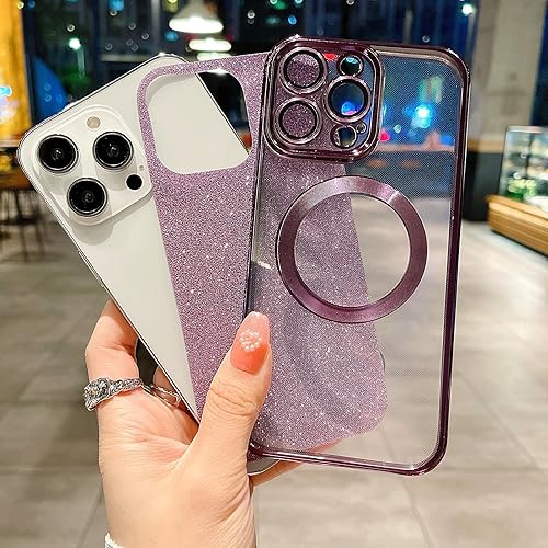 Miniatura 3 de wahhle Funda magnética para iPhone 13 Pro Max, chapado de lujo, bonita funda transparente con tarjeta de purpurina compatible con Magsafe para