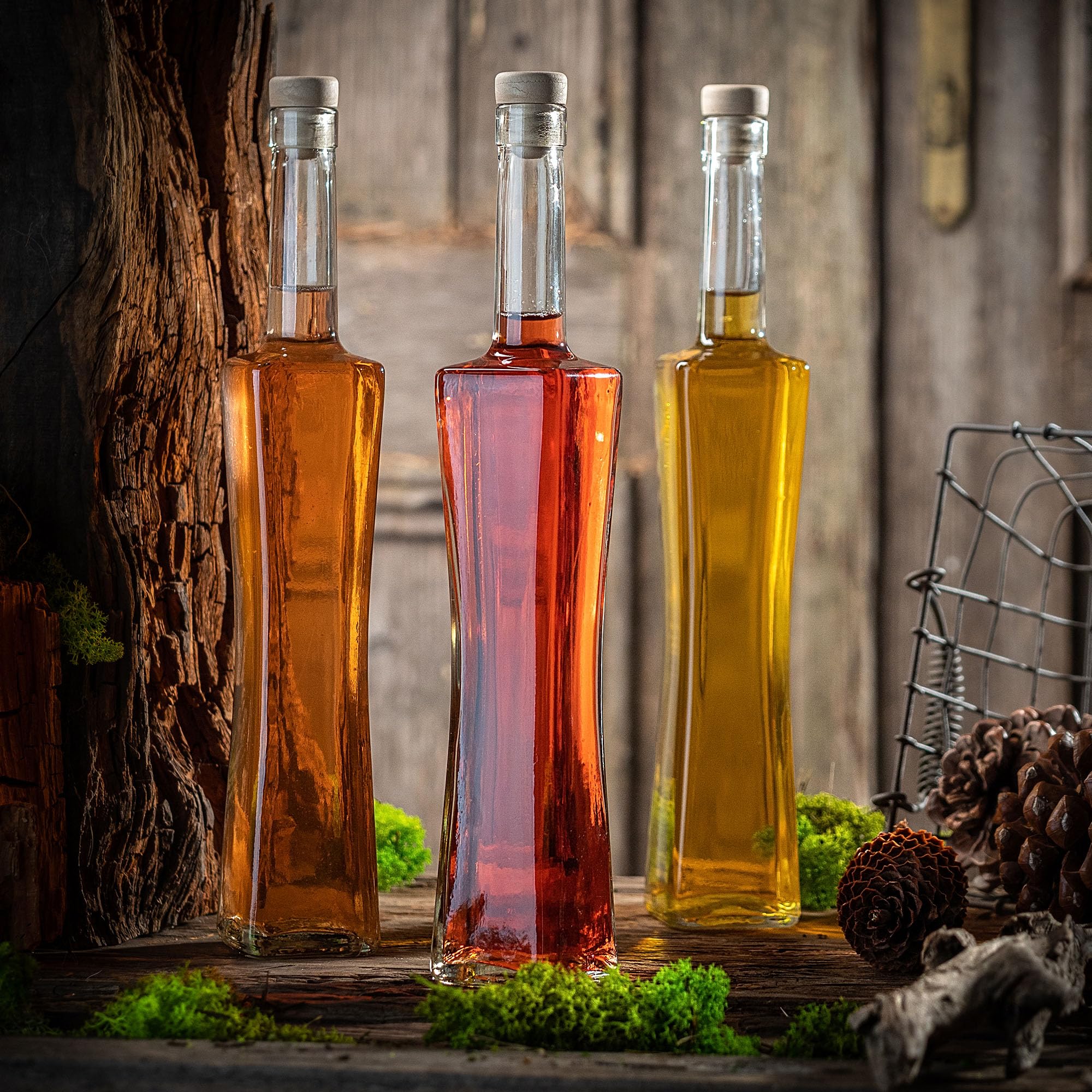 KADAX Juego de 50 botellas de cristal de 500 ml con corcho, botellas vacías para rellenar licor, licor, aceite y vinagre, ideales para regalar botellas de cristal reciclables