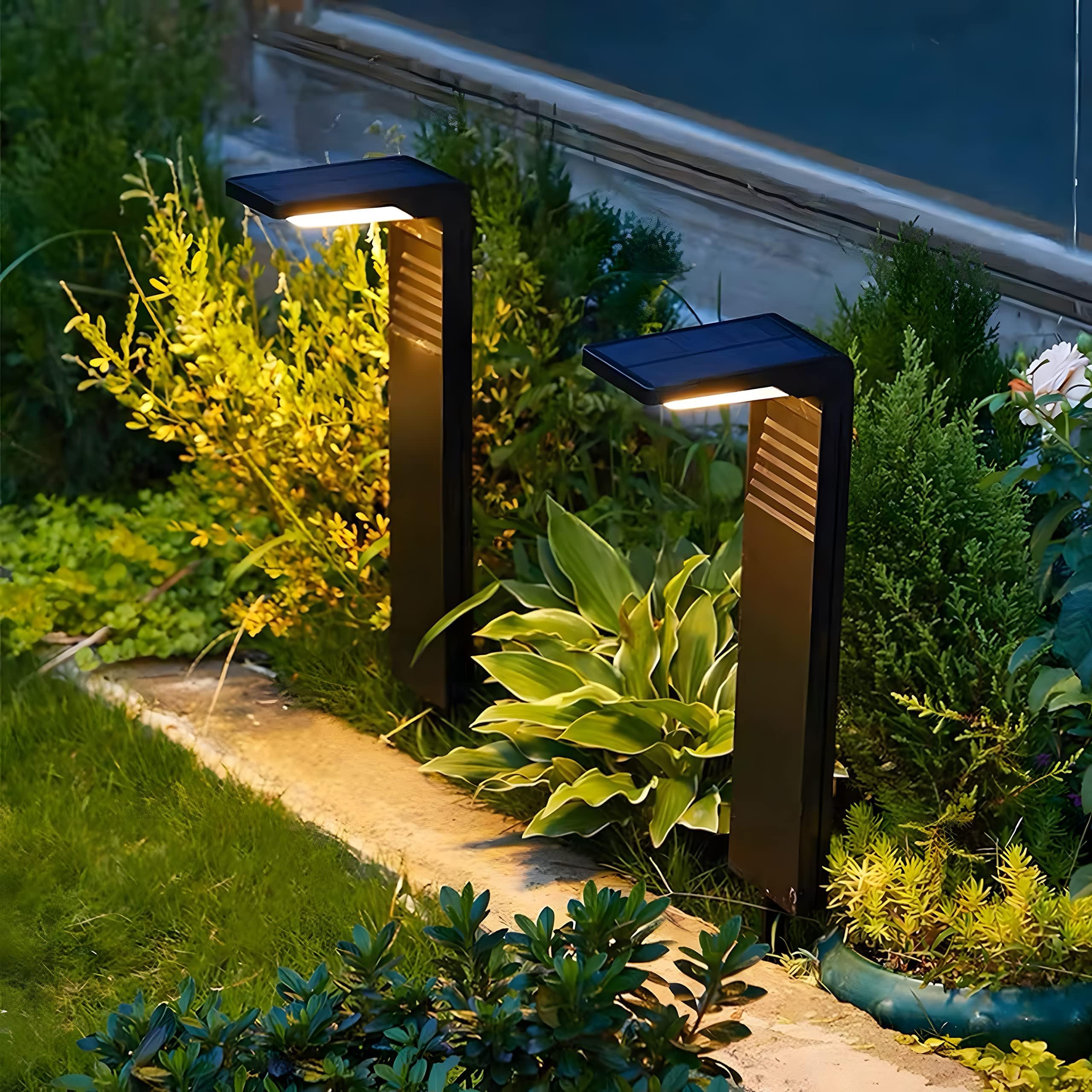 Solar Outdoor Lights 2 Pack LED Solar Lights Outdoor Waterproof Solar Walkway Lights Maintain 12 Hours of Lighting