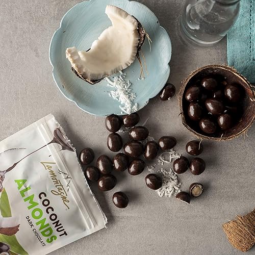 Miniatura 4 de Lamontagne Almendras de coco de chocolate oscuro, caja de 3 bolsas, sin gluten, sin maní y sin aceite de palma