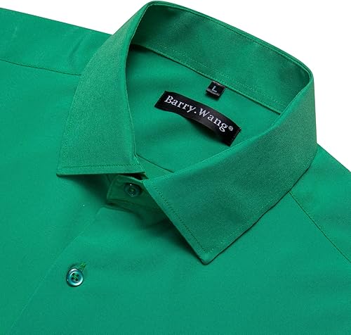 Miniatura 3 de Barry.Wang Camisas de vestir sólidas de manga larga para hombre, camisa formal, cuello alfiler, multicolor, negocios, casual, camisas con botones