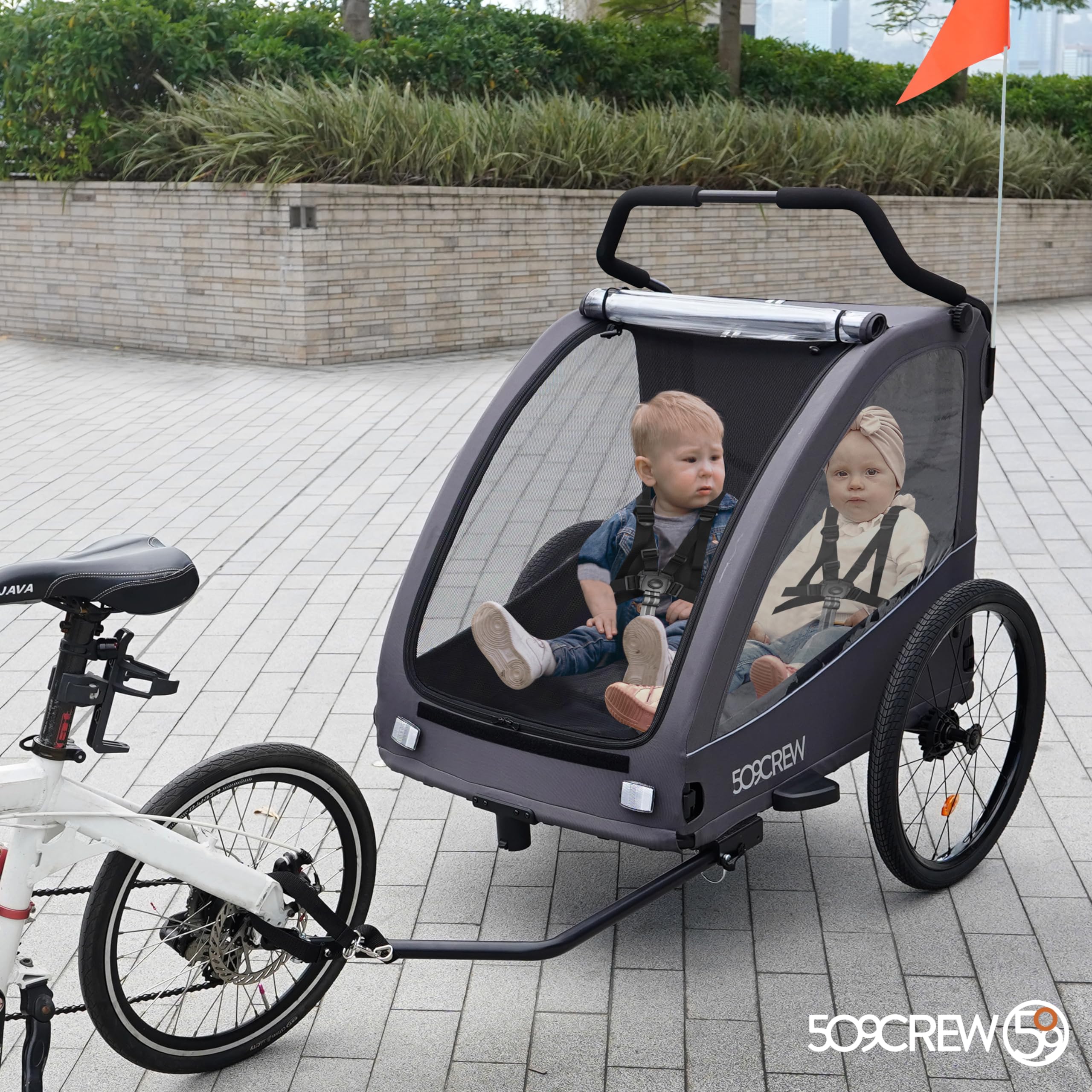 509 Trailer II, Multi Use Bicycle Trailer for Kids from 6m Up, for Pet, for Cargo, Convertible to 3-Wheel Push Wagon, Max Load 50kg, Include Raincover