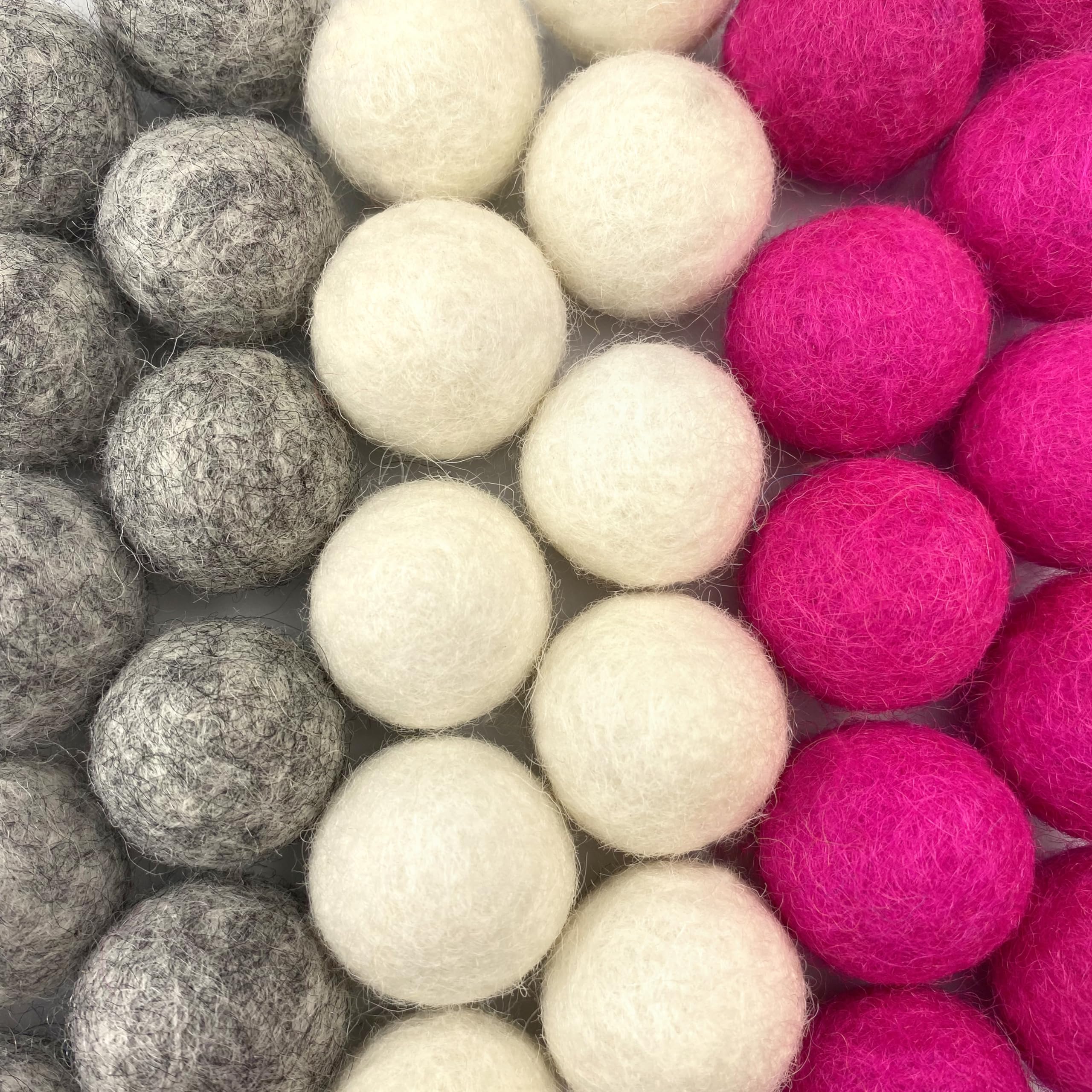 Wildflower by hu hands Cozy Love Wool Pink Felt Balls | Pink and Gray Colors for DIY Pom Craft, Garland, Baby, Decor, Essential Oil, Cat | .8 - 1 Inch | 2.5 CM | Bulk Handmade 50 Pompoms | Muslin Bag - Image 4