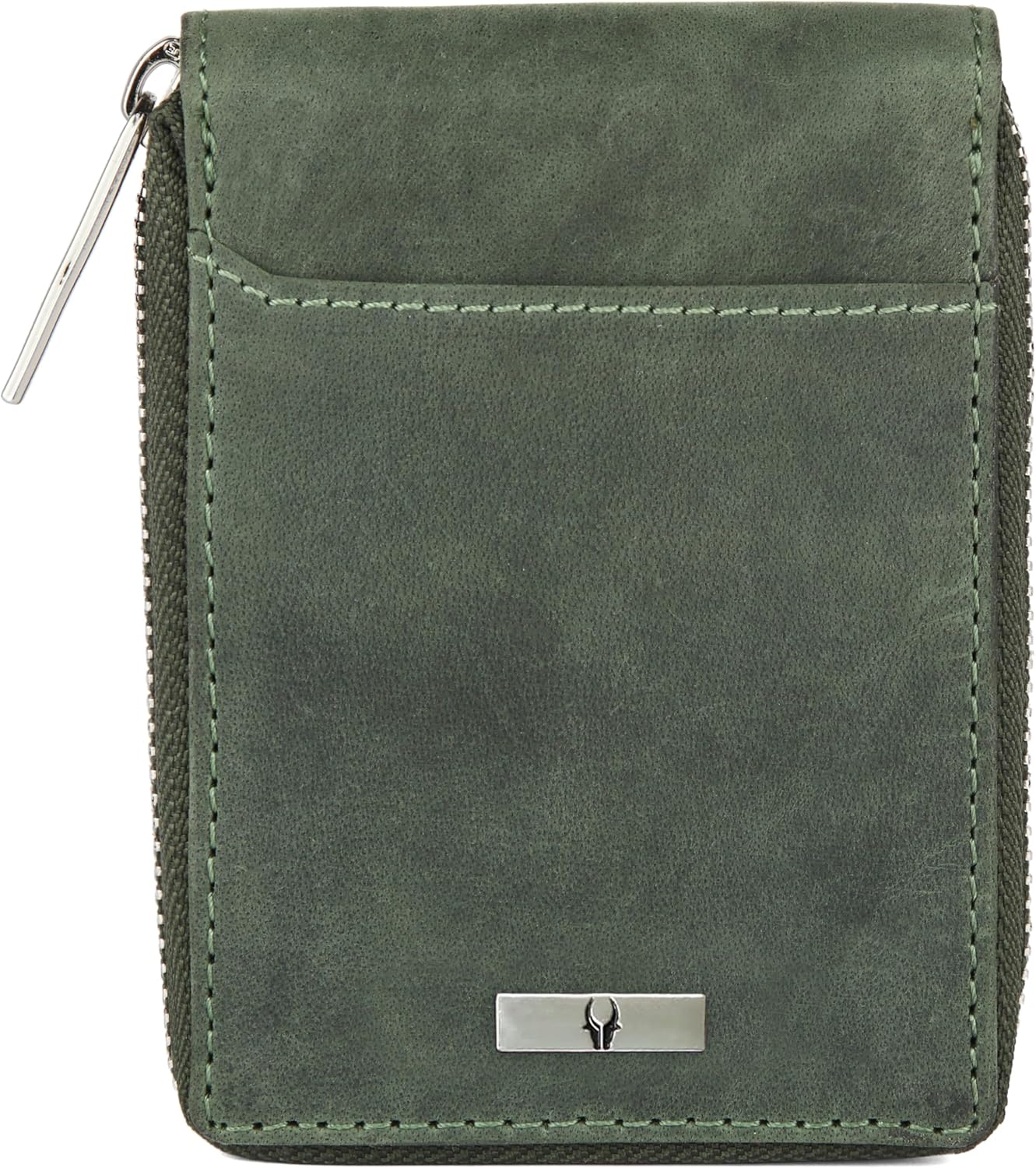 WILDHORN Leather 9 Slot Vertical Credit Debit Card Holder for Men & Women I Zipper Money Wallet I Coin Purse I External ID Slot I Cash Compartment, Green Hunter, Modern