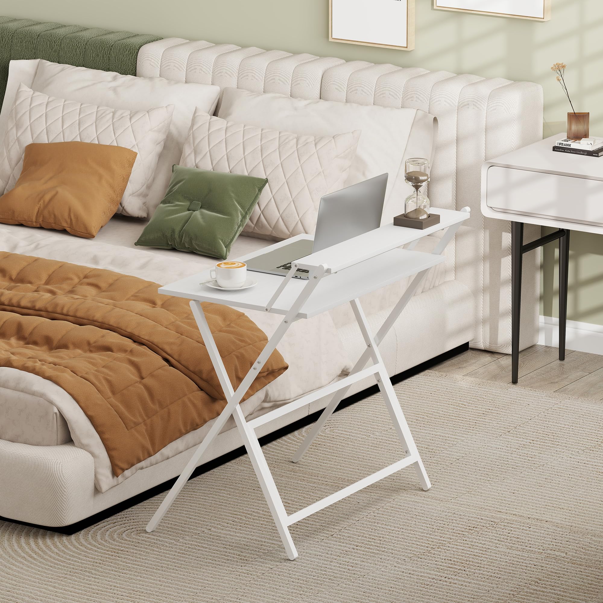 HOMCOM Scrivania Salvaspazio Pieghevole 81.5x62x86.5 cm Bianco | Con Ripiano per Monitor, Tavolo per Computer Piccola, Richiudibile, da Ufficio e Studio, in Acciaio