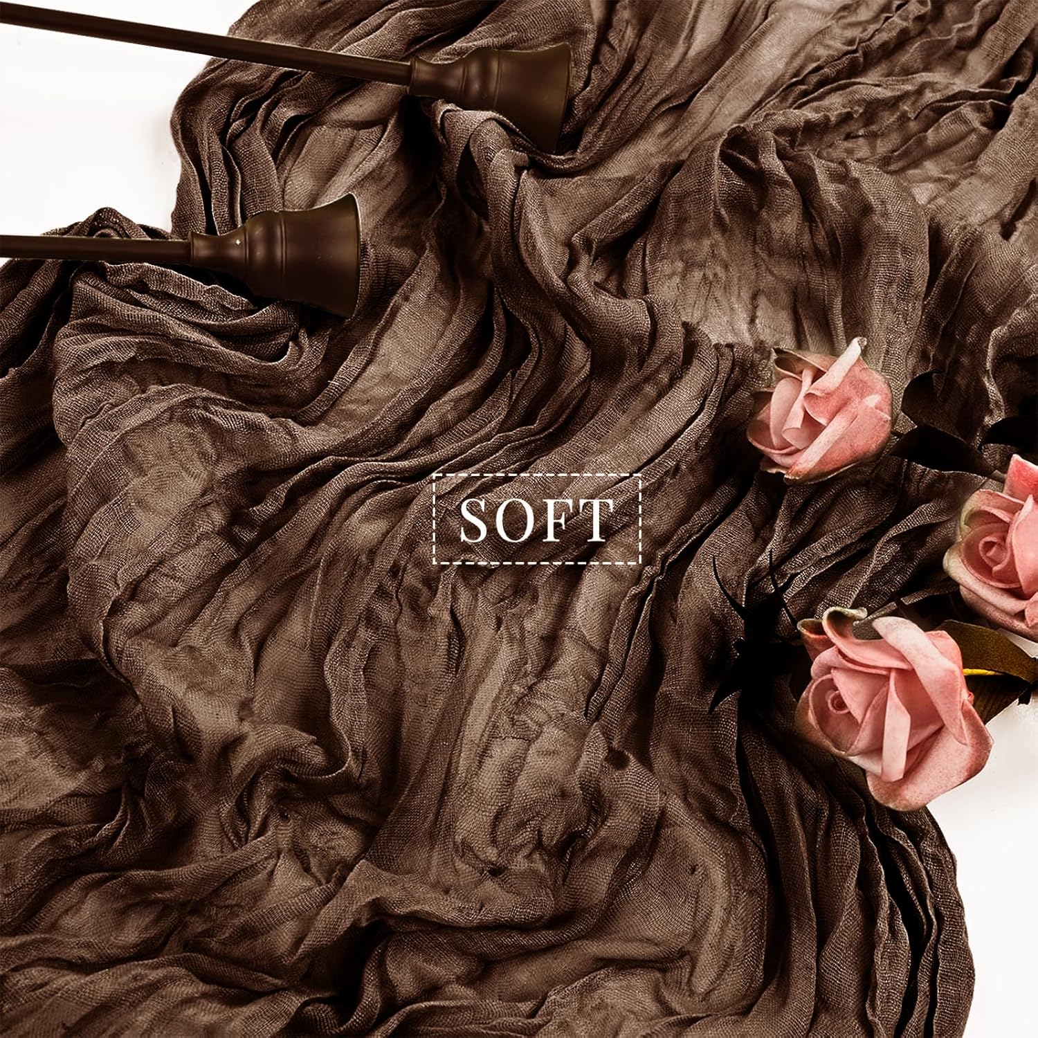 6 Pcs Cheesecloth Table Runner 10FT Brown Runner for Tables Gauze Fabric 35 x 120 Inches Long Boho Table Runner Decor Rustic Sheer Runner for Wedding Birthday Bridal Shower Party (Brown)