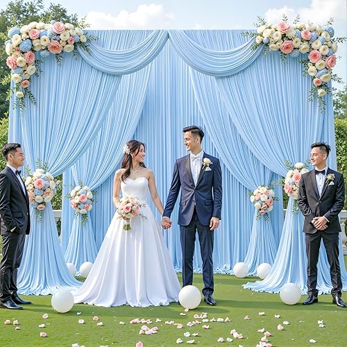 Miniatura 9 de 20 pies x 12 pies Cortinas de Telón de Fondo Azul Bebé Sin Arrugas para Bodas y Fiestas, Telón de Fondo de Tela Azul, Cortinas para Bodas,