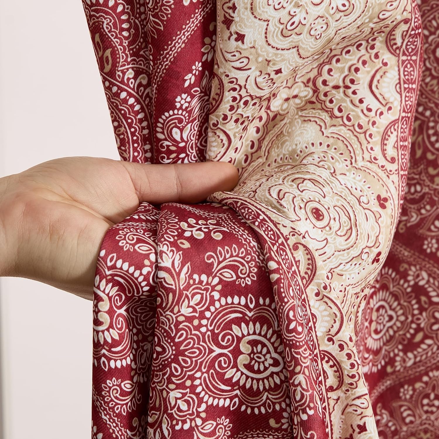 HLC.ME William Boho Damask Striped Patterned Window Back Tab Rod Pocket Print Curtains Bedroom - Light Blocking Darkening Window Panels, Set of 2 (Rust Orange, 52 W x 84 L)