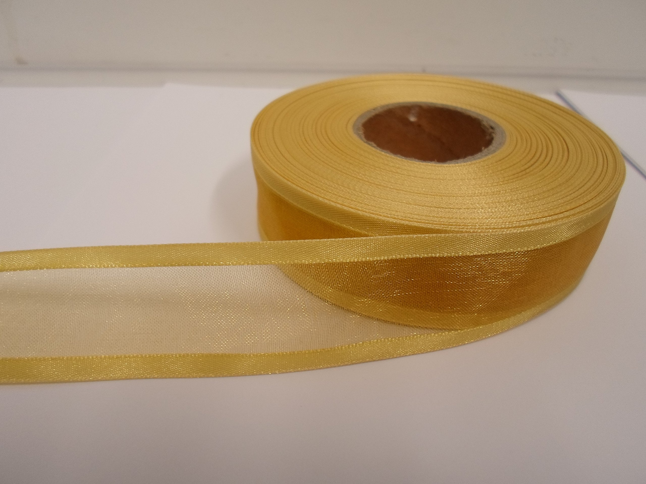 1 Full Roll Reel of 25mm Edged Organza Ribbon 25 metres Yellow Gold Double Sided 25 mm 2.5cm 1" 1 Inch