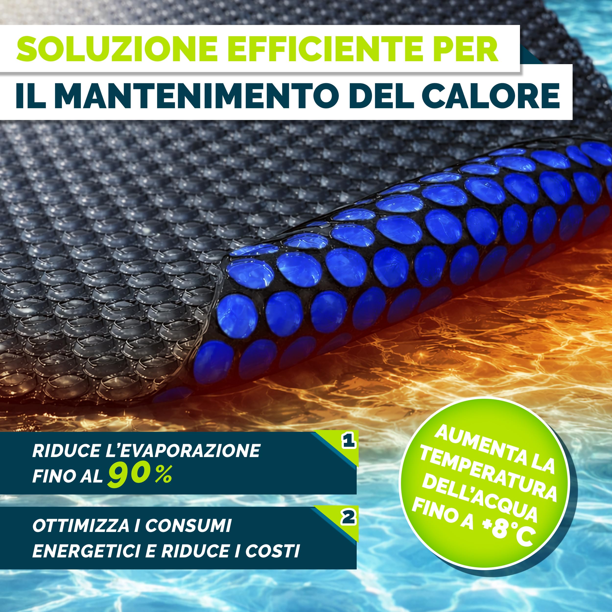 tillvex® Telone solare per piscina di alta qualità, 400 µm, rettangolare, 450 x 220 cm, ritagliabile | Telo di copertura solare per piscina per riscaldare l'acqua della piscina, telo termico per piscina