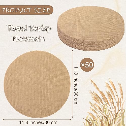 Miniatura 2 de Aneco 50 manteles individuales redondos de arpillera de 11.8 pulgadas, reutilizables, color marrón, resistentes al calor, de fibras de yute natural,