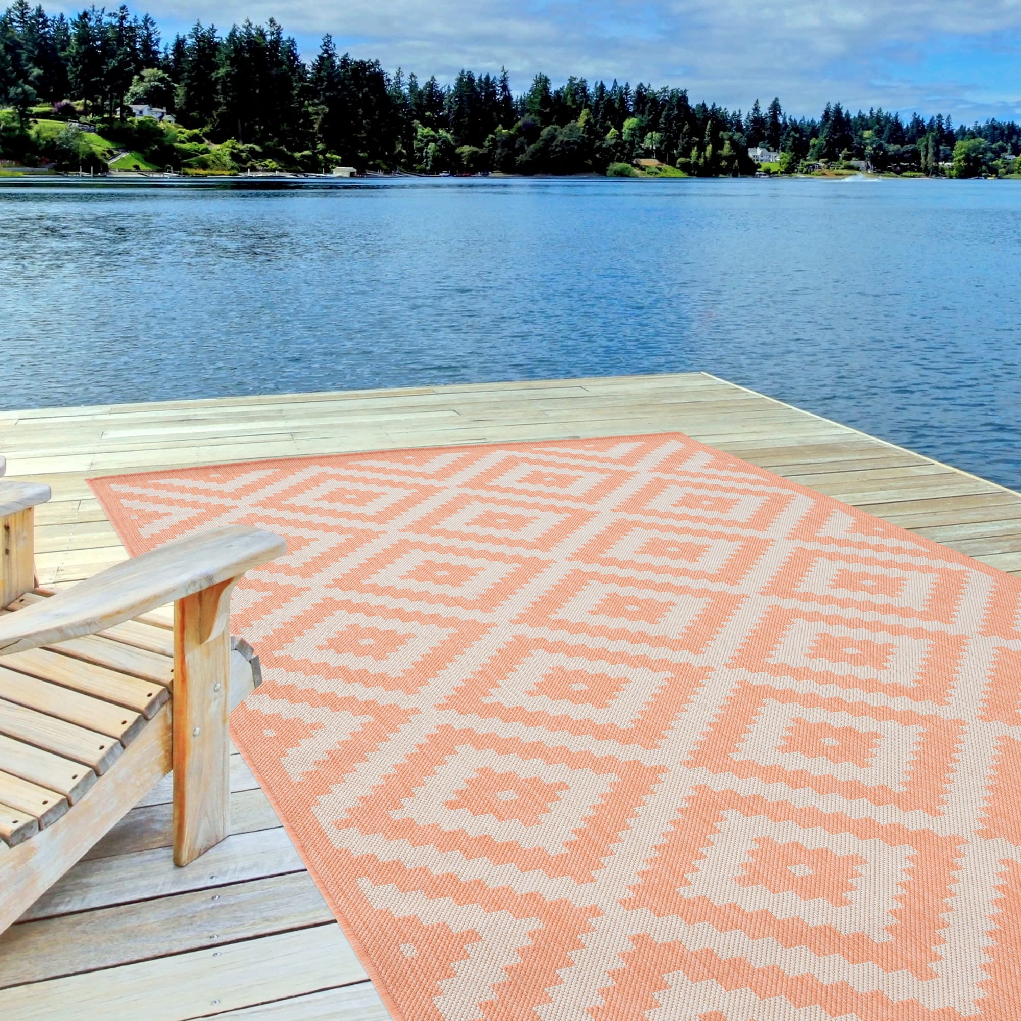 THE RUGS Outdoor Rug – Weather & UV Resistant Outdoor/Indoor Area Rugs - Durable Rugs for Patio, Deck, Garden, Kitchen, Bathroom or Living Room - Orange, 80 x 150 cm