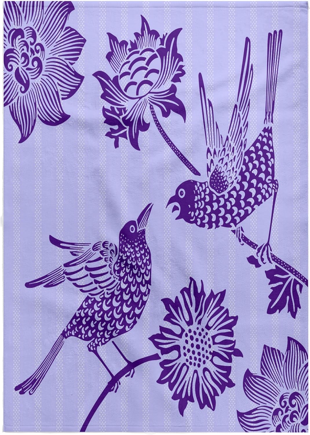 3dRose Pretty Birds and Flowers Over Lavender Stripes 22x30 Bath Hand Pool Towel