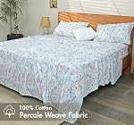 RUVANTI 100% Feuilles de percale de coton, taille Queen, Aroma 16", Doucement respirant & Durable, Hôtel-Style 4 Ensemble de pièces