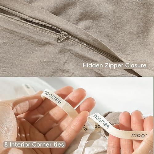 Miniatura 6 de MooMee - Juego de funda de edredón, 100% algodón lavado, textura parecida al lino, transpirable, duradero, suave y cómodo