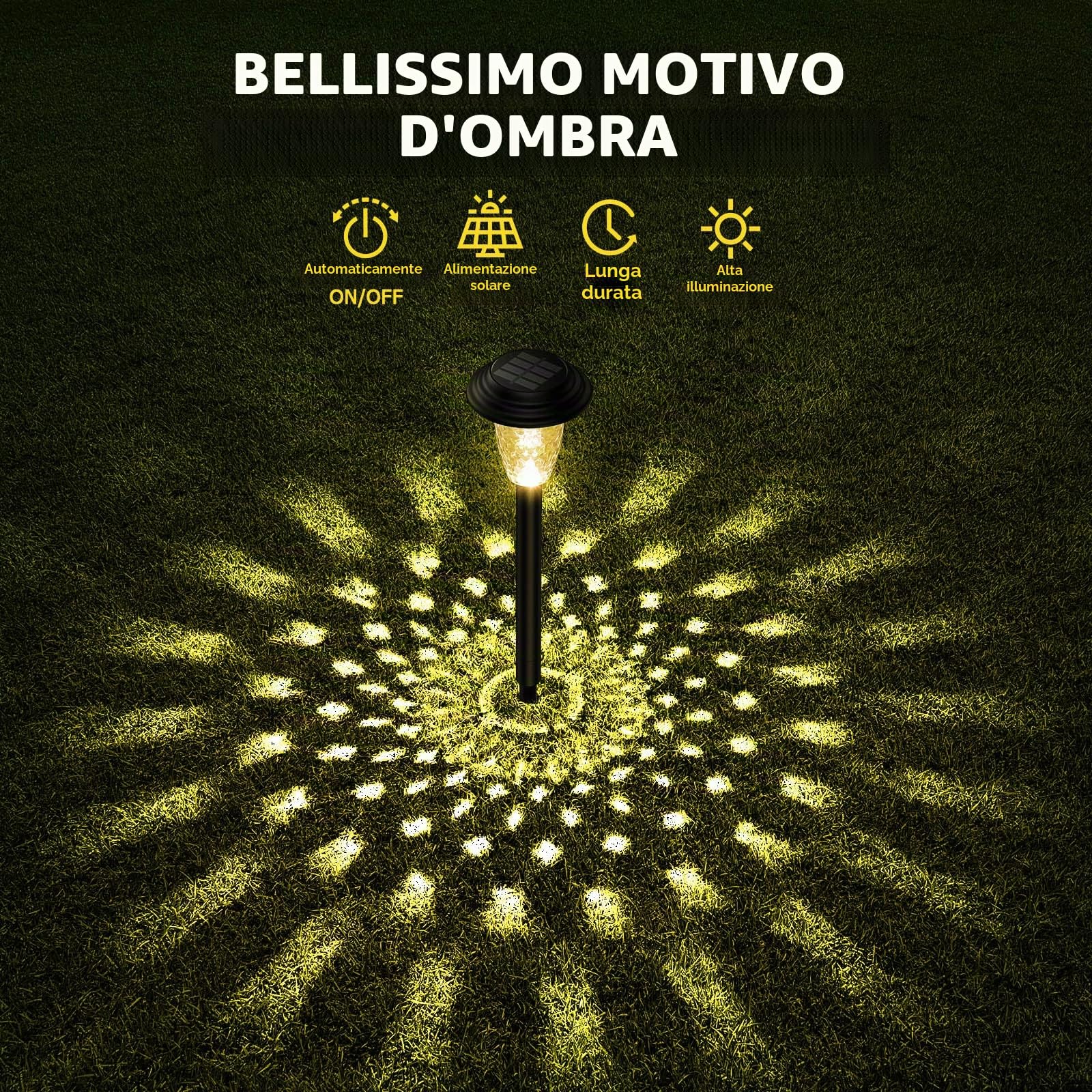 BUCASA 8 Pezzi Lampade Solari da Giardino, Luci Solari Esterno con Colorato LED e Luce Bianca Calda, Impermeabile Luce Solare LED Esterno per Prato Patio Cortile Regalo