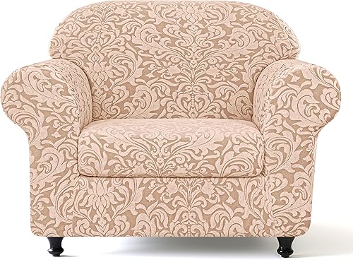 Miniatura 23 de SUBRTEX 2 piezas de fundas para sofá, funda de sofá de 3 plazas de damasco jacquard con cojín de asiento, fundas elásticas para sofá antideslizantes