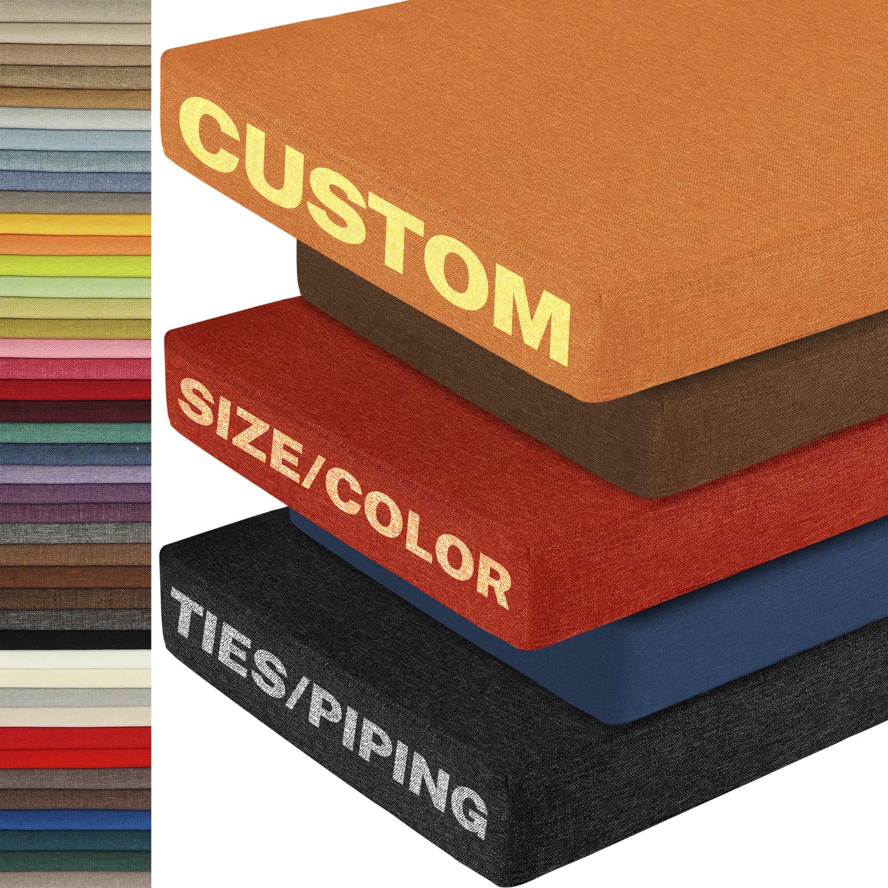 SECXEO Made to Measure Bench Cushion, Custom Size Bay Window Seat Pad, Chenille Bespoke Outdoor/Indoor Cushion for Long Chair, Banquette, Garden Furniture and more