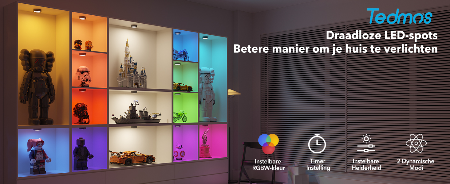 RGB Oplaadbare Kastverlichting, 1600mAh Dimbaar Vitrine Verlichting op