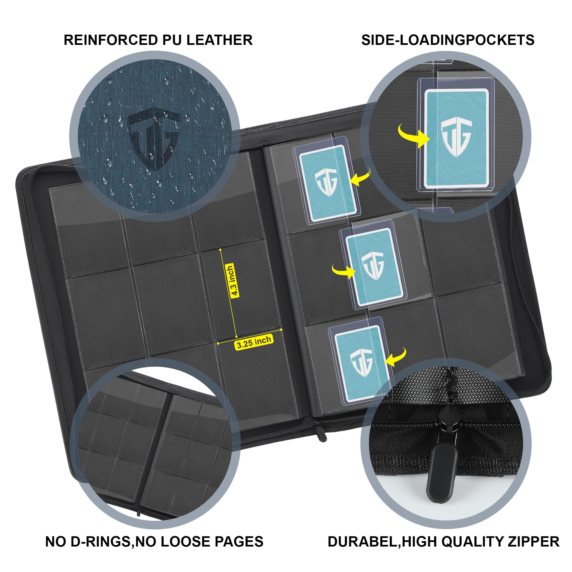 TCGUARD Toploader - Album di carte da collezione per 216 top loader, 9 scomparti con custodie per scheda Rigid Toploader da 3" x 4", per TCG, carte MTG, album di carte collezionabili (blu marino)
