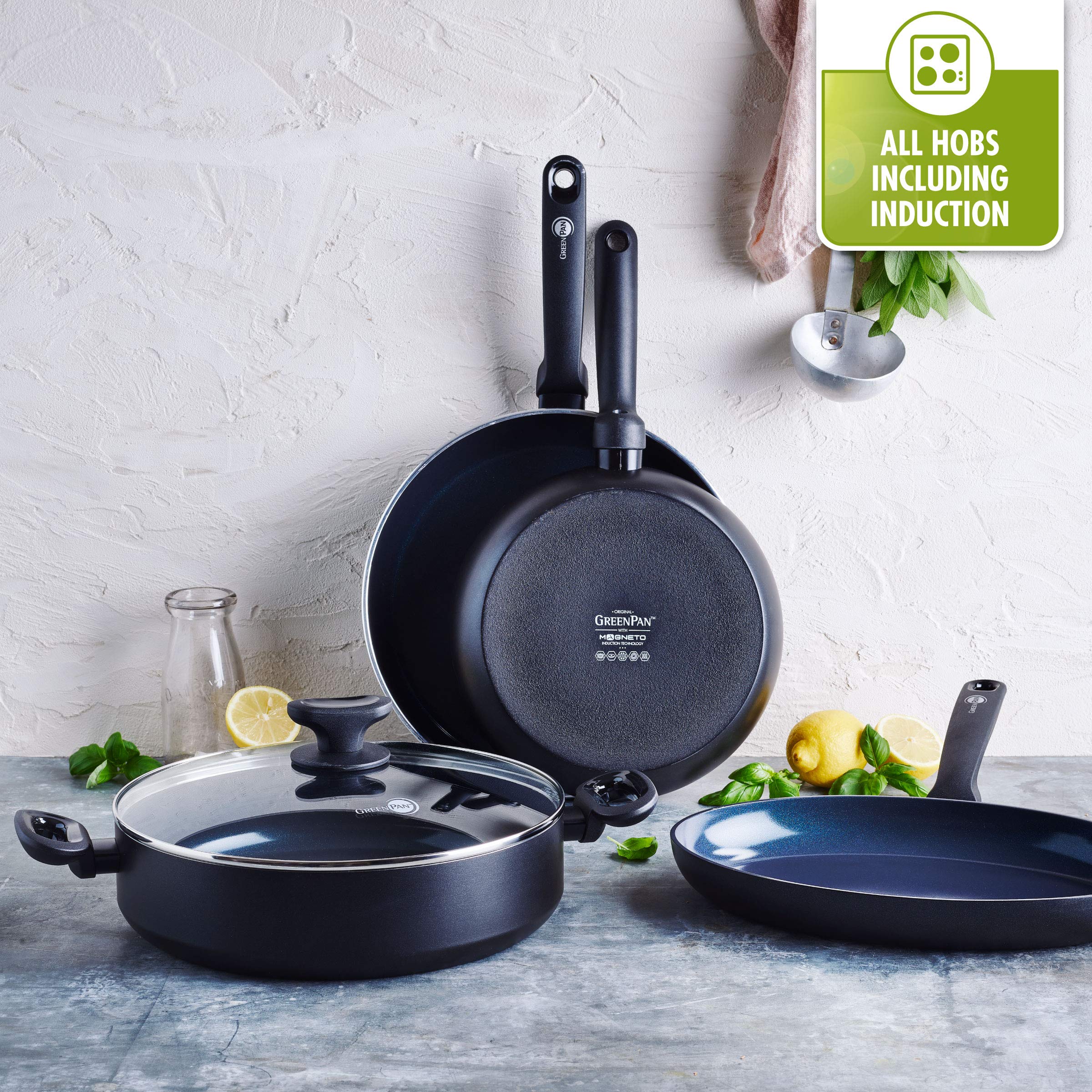 GreenPan Torino 28 cm/3,6 litre Padella Wok in Ceramica Antiaderente Sano, Senza PFAS, Induzione, Lavabile in lavastoviglie, Adatta al forno fino a 160°C, Nero