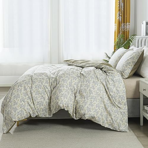 Miniatura 117 de HoneiLife - Juego de funda de edredón floral 100% algodón, 3 piezas, botánica, ropa de cama con cierre de cremallera y lazos en las esquinas