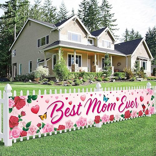 KatchOn, XtraLarge - Pancarta con texto en inglés Best Mom Ever de 120 x 20 pulgadas, pancarta para el día de la madre, telón de fondo para fiesta,