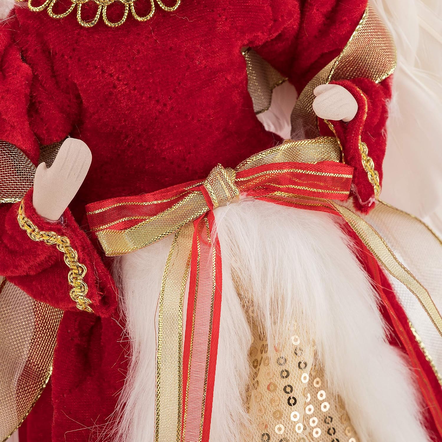 SANNO Christmas Elegance Angel Tree Top Figurines White Feather Wings Tabletop Angel with Luxurious Dress 15.7in