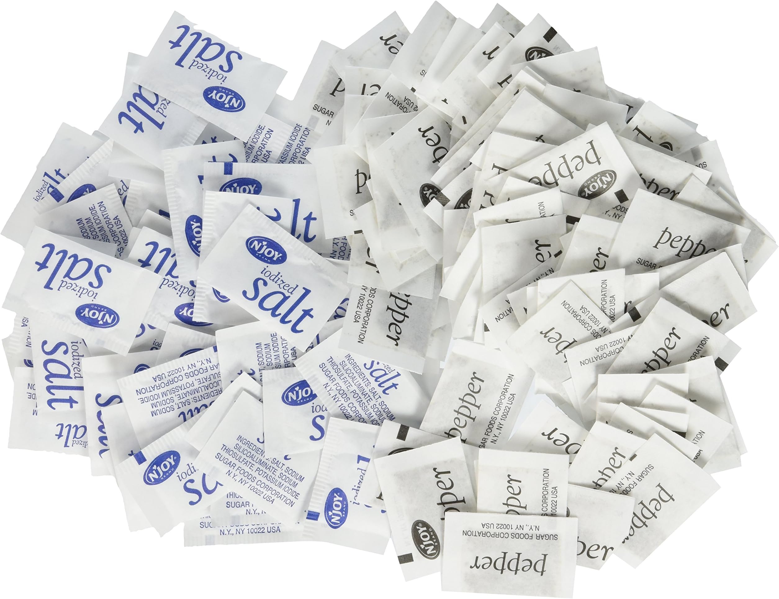 N'JOY Iodized Salt AND Pepper - Salt 1,200 ct., Pepper 800 ct Individual Packets