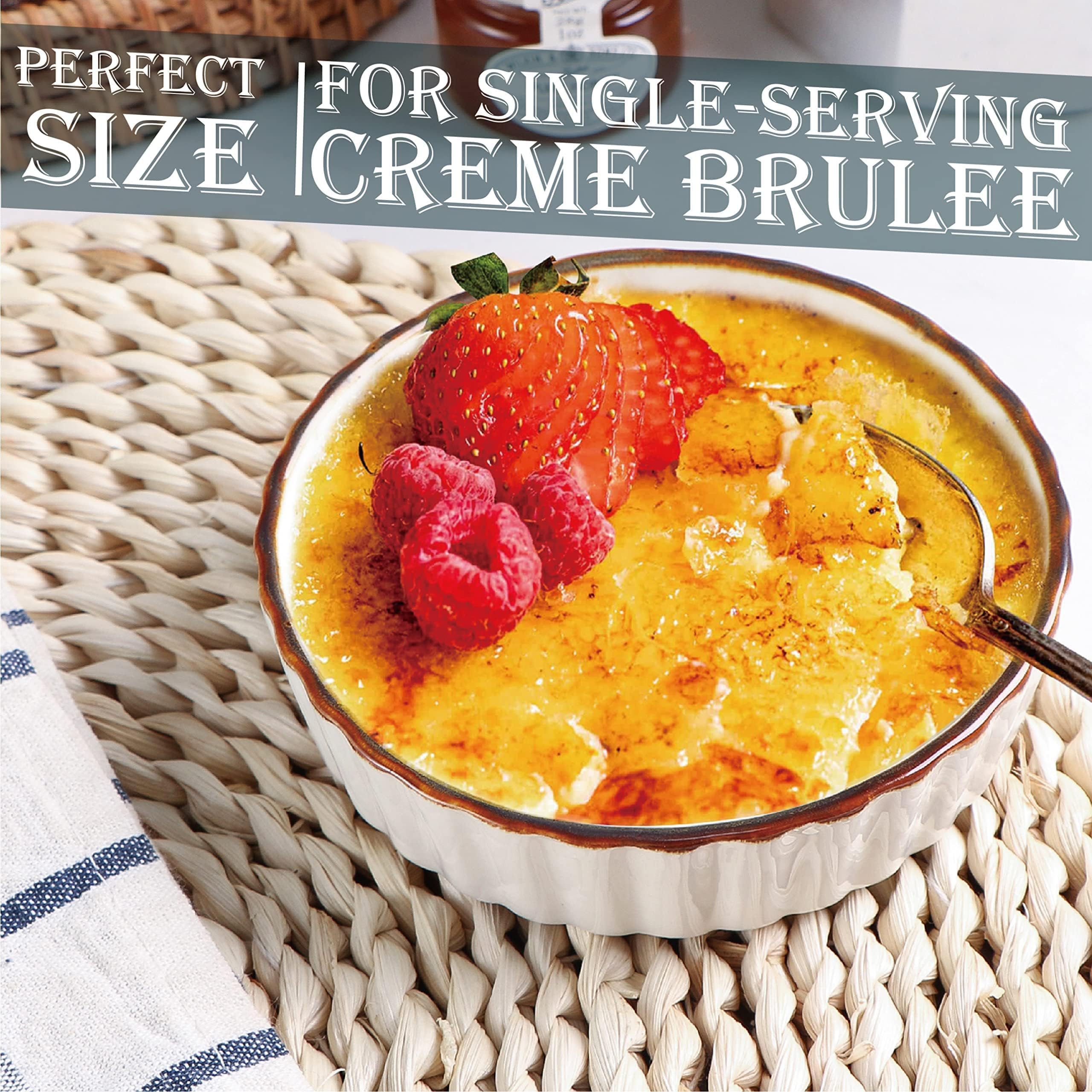 ONEMORE Cerámica poco profunda Ramekin Verti Line, color blanco crema juego de 6