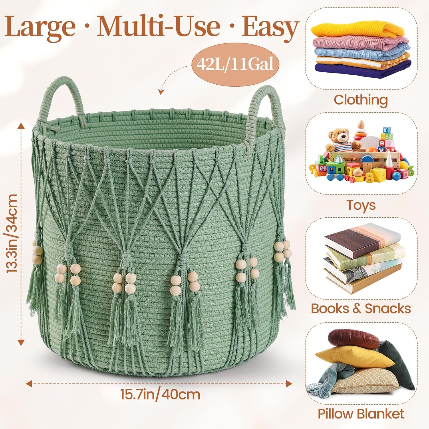 Blanket Basket for Living Room Decor Storage Basket for Toy Organizer Boho Decor Baskets for Modern Farmhouse Decor Small Laundry Basket for Bedroom and Laundry Room Organization,dark Green