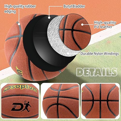 Miniatura 5 de Balón de baloncesto oficial de baloncesto tamaño 7, antideslizante, resistente al desgaste, rebote alto, baloncesto de cuero para interiores y