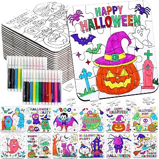 Halloween Crafts for Kids & Toddlers-DIY Art Puzzle Activities kit Game Toy | Halloween Coloring Craft Pumpkin Ghost Spider for Trick-or-Treat Party Favors Fall Classroom Gift Blank Jigsaw Supplies Bulk