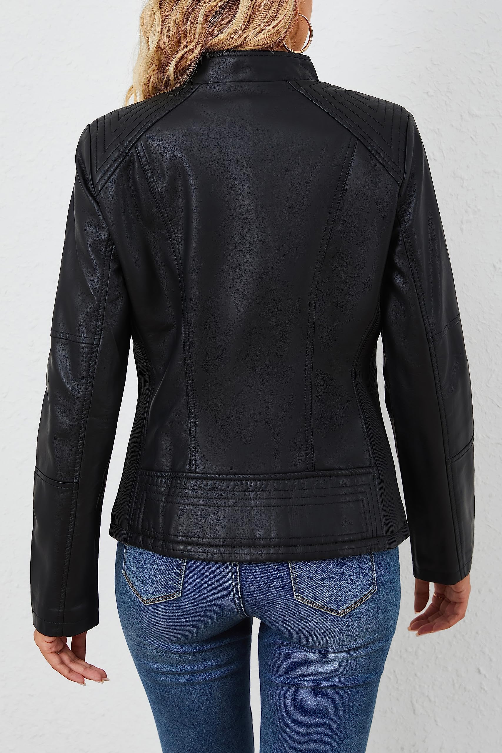 Giolshon Giacca da Donna in Similpelle da Motocicletta Primaverile e Autunnale Giacca Casual Corta